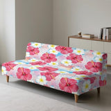 Armless Futon Cushion Covers Coastal Floral Rectangular Sofa Slipcovers Hibiscus Flower Futon Couch Cover with Elastic Bottom for Living Room Bedroom Hotel Furniture Protector
