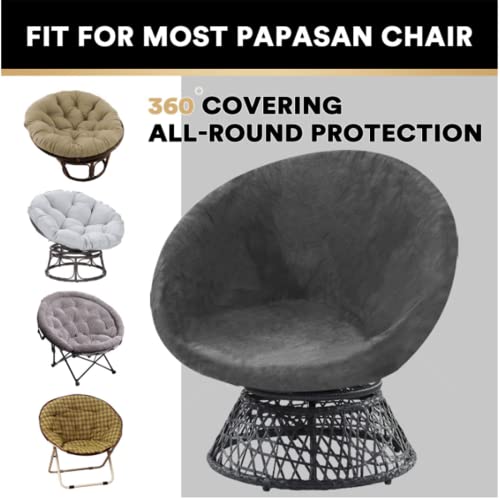 Velvet Papasan Chair Cover Slipcover – Stretch Round Saucer Cushion Cover, Fits 37-48 Inch, Washable Furniture Protector for Living Room, Dorm, Nursery (Grey, Medium)