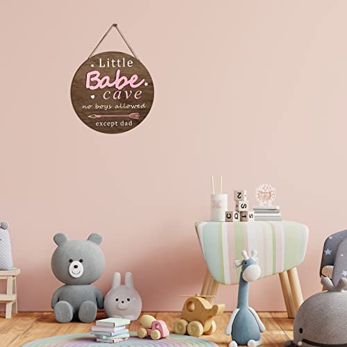 Little Babe Cave Door Sign Wood Baby Girl Nursery Decor Little Girl Nursery Room Wall Art for Bedroom Living Room Hanging Rustic Woodland Decor