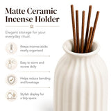 2 in 1 Incense Holder for Sticks with Ash Catcher for Meditation | Incense Burner Holder with Wood Base, Ceramic Vase Storage & Metal Ash Catcher Hang Upside for Meditation Home Room Decor