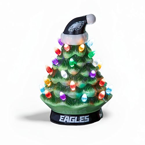 Team Sports America NFL Philadelphia Eagles Ceramic Christmas Trees that Light Up | 8 inch LED Vintage | Officially Licensed Team Logo | Christmas Tabletop Decorations for Home
