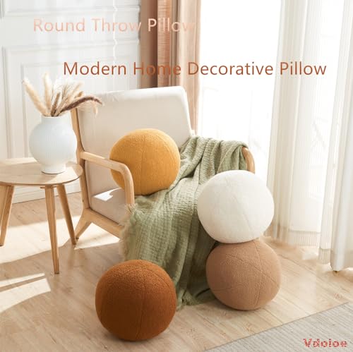 Cream White Ball Pillow 11.8 Inches Boucle Round Throw Pillow Simple Modern Sphere Shaped Throw Pillow，Nordic Style Cushion Decorative Pillow for Couch,Sofa,Bedroom