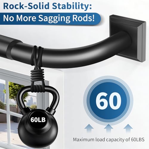 Black Curtain Rods for Windows 48-90Inch(4-7.5ft) Heavy Duty Wrap Around Blackout Curtain Rods,Adjustable Room Darkening Drapery Rod for Bedroom, Living Room, Sliding Door & Outdoor Patio