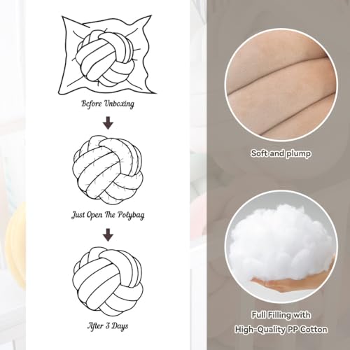 Knot Pillow Ball, Soft Plush Decorative Throw Pillow, Handmade Round Knotted Cushion for Sofa, Couch & Bedroom, Cute Home Decor Pillow (7.87 Inches, Hot Pink)