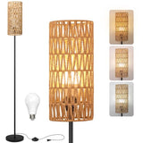 Floor Lamp for Living Room,Farmhouse Rattan Floor lamp,Modern Standing lamp with Hand-Worked Rattan Shade,Black Tall Lamp with Foot Switch for Bedroom,Kids Room,Office,LED Bulb is Included.