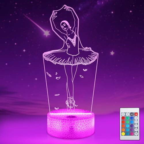 FULLOSUN Ballet Dancing Gifts, 3D Illusion Lamp Night Light with Remote Control 16 Colors Changing Gifts for Mom and Girls, Birthday Gift, Wedding Grandmother Graduation Gifts