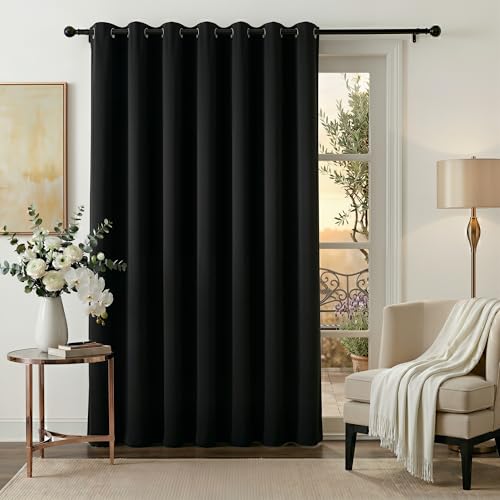 RYB HOME Extra Wide Curtains Blackout - 100% Privacy Backdrop Curtains & Drapes for Sliding Glass Door Bedroom Patio Large Window Decor Shared Office Partition Screen, W 100 x L 84, Black, 1 Panel