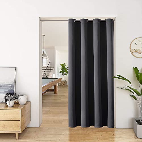 ChrisDowa Blackout Door Curtains for Doorway Privacy, Grommet Closet Curtains for Bedroom Closet Door, Thermal Insulated Temporary Doorway Cover Room Divider Drapes (1 Panel, Dark Grey, 34 x 80 Inch)