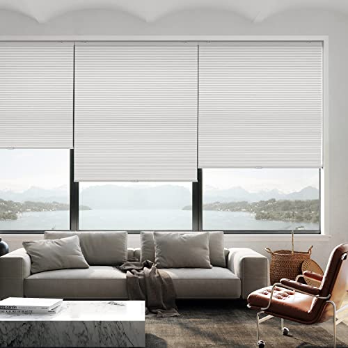 LazBlinds Cordless Cellular Shades, Blackout Privacy Honeycomb Shades for Home, Thermal Insulation Noise Reduction Blinds for Windows, 34'' W x 48'' H, White