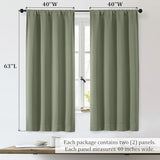 OWENIE Sally Sage Green Blackout Curtains for Bedroom 63 Inch Length 2 Panels Set, Solid Thermal Insulated Room Darkening Rod Pocket Privacy Window Treatment Curtains Drapes, W40 x L63 Inch