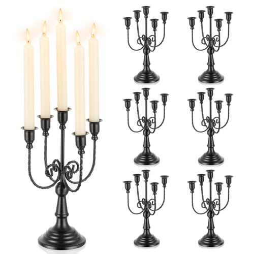 Romadedi Halloween Candelabra, Black 5-Arm Candle Holder 11.8", Set of 6