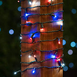 Novelty Lights 100 LED 50ft Red White Blue Lights, USA Patriotic 4th of July String Lights, Wide Angle Mini Lights on Green Wire, Commercial Grade, Connectable Indoor Outdoor Christmas Lights