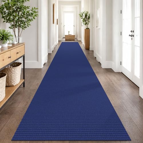 Washable Exrea Long Hallway Runner Rug 3x18 Non Slip Rubber Backed Kitchen Runner Entryway Runner Indoor, Woven Rugs Floor Carpet for Kitchen Hall Entryway, Royal Blue/Navy