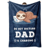 Funny Gift for Dad Fathers Day, Dads Birthday Gift from Daughter Son, Dad is Charging Sloth Blanket, Dads Gifts for Christmas, Soft Sloth Throws Blanket for Father 60" x 50"