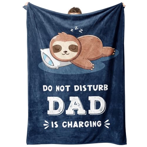 Funny Gift for Dad Fathers Day, Dads Birthday Gift from Daughter Son, Dad is Charging Sloth Blanket, Dads Gifts for Christmas, Soft Sloth Throws Blanket for Father 60" x 50"