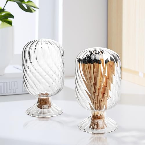 moonoom Helix Shaped Match Holder, Glass Matches Cloche for 3.5 Inch, Upside Down Match Holder Jar for Scented Candle on Dining Table Fireplace Bathroom Decoration, Not Include Matches