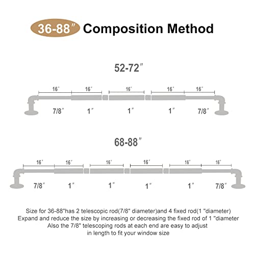 OLV Curtain Rod 36 to 91 Inch, Black Industrial Curtain Rods for Windows, 1 Inch Diameter Blackout Wrap Around Heavy Duty Window Treatment Rod for Bedroom, Living Room, Easy Installation