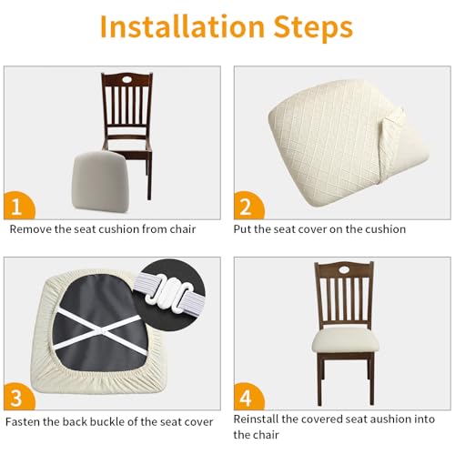 Fuloon Stretch Chair Seat Covers 6 PCS, Removable Washable Dining Chair Covers Anti-Dust Dining Room Seat Cushion Slipcovers (6, Beige)