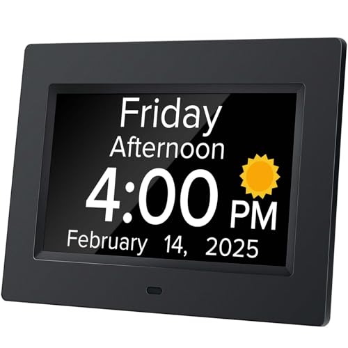 Digital Alarm Clock with Date and Day of Week for Dementia Seniors, Voice Announcement Time, Multiple Alarm Sets, Auto DST, Gifts for Elderly People with Dementia - Black