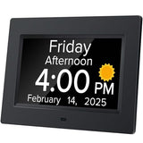 Digital Alarm Clock with Date and Day of Week for Dementia Seniors, Voice Announcement Time, Multiple Alarm Sets, Auto DST, Gifts for Elderly People with Dementia - Black