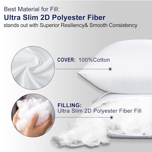 HITO 12x20 Pillow Inserts (Set of 2)- 100% Cotton Covering Down Alternative Throw Pillows White for Couch Bed Sofa