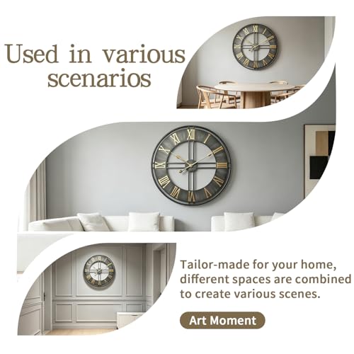 Dankeit Large Wall Clock,20inch Metal Wall Clocks,Quality Quartz Movement Roman Numerals Clock for Living Room Bedroom Kitchen Decor,Silent Oversize Clock Battery Powered