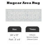 HUGEAR 2x6 Runner Rug Hallway Retro Light Blue Machine Washable Vintage Floral Low Pile Carpet Vacuumable Distressed Long Throw Rug Kitchen Bedroom Laundry Office Bathroom Non Slip Soft Lightweight