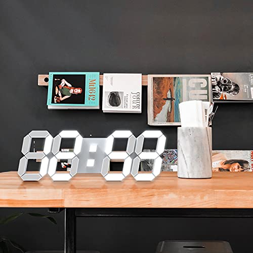 15" 3D LED Digital Wall Clock, Large Decor Wall Clock | 12/24H Time, Date & Temperature Display, Adjustable Brightness for Office, Living Room, Meeting Room & Kitchen