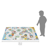 Janod - Children's Car Rug - City Theme - Soft & Non-Slip - Urban Pattern - Play Rug for Girls & Boys' Bedrooms - 120 x 78cm - Hand Washable - from 2 Years Old - J05910