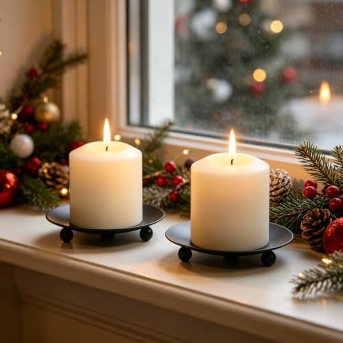 Hosley Set of 6 Black Metal Candle Plates, 4.75-Inch Round Candle Trays for Pillar and LED Candles, Decorative Candle Holders for Weddings, Centerpieces, Table Settings, and Home Décor