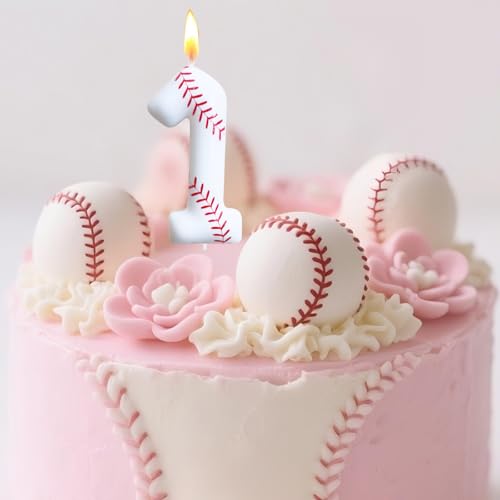 Baseball Birthday Number Candles for Cake White Number 1 Rookie of The Year 1st Birthday Candle Baseball Cake Topper for Baseball Birthday Party Decorations