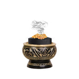ARO VATIKA Incense Brass Burner (Black) | Used for Burning Charcoal, Sambrani, Dhoop & Resin | for Office Temple Prayer | Wooden Coasterto Hold | Home Purifying Loban Stand