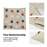 4th of July Throw Pillow Cover, 18x18 Inch Set of 2 Blue Red White Stars Patriotic Decorative Outdoor Cushion Cover Independence Memorial Day Pillow Cases Linen Farmhouse for Sofa Couch Bed