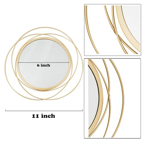 3 Set Round Mirrors for Wall Decor Living Room Bedroom Bathroom Dining Room Metal Circle Mirror Set Boho Decorative Sunburst Wall Art Accent Entryway - Gold 11 in
