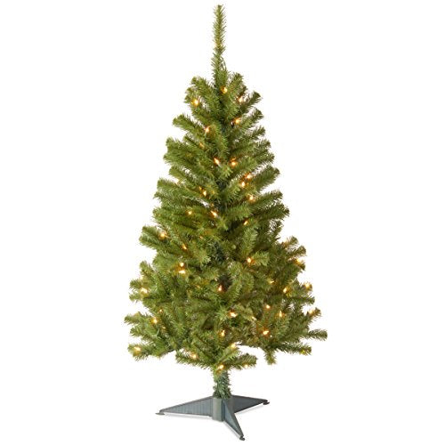National Tree Company 4 ft Pre-Lit Grande Canadian Fir Mini Artificial Christmas Tree, 100 Clear Lights, 230 Tips, Includes Stand, Green