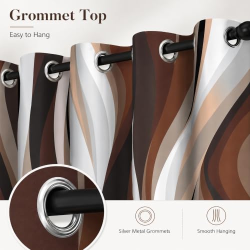 Brown Abstract Blackout Curtain, Stripe Black White Gray Aesthetic Art Window Curtains Living Room Bedroom Decor Darkening Window Drapes Treatments, 2 Panels 52x84 Inch