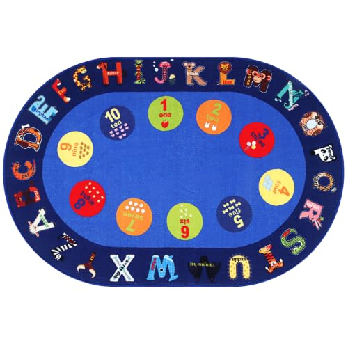 lotoo Classroom ABC Rug, Kids Rugs for Playroom, Preschool Educational Carpet for Learning Alphabet Animals Words Numbers, Kids Daycare Nursery Play Mat for Toddlers Children Bedroom Playroom