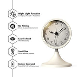AYRELY® 3" Cute Analog Alarm Clock,Small Retro Table Clock Battery Operated,Slient Metal Desk Clock with Light for Living Room Decor,Bedroom,Bedside,Shelf (White)