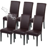 SearchI Waterproof PU Leather Dining Chair Covers Set of 6, Stretch Oilproof Parsons Chair Slipcovers Removable Washable Kitchen Chair Protector for Dining Room (Deep Brown)