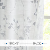 Beauoop Floral Linen Semi Sheer Curtains 84 Inches Long 2 Panels for Living Room Bedroom Grey Farmhouse Flower Patterned Light Filtering Textured Grommet Top Window Treatments Drapes, 50x84 2 Set