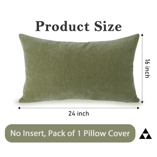 Chenille Lumbar Pillow Covers 16x24 inch Olive Sage Green
