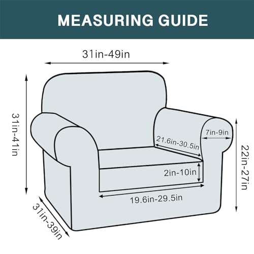 FantasDecor 2 Piece Chair Sofa Covers Velvet for Living Room Slipcovers with Individual Cushion Elastic Furniture Protector for Pets, Machine Washable (Armchair, Stone Blue)