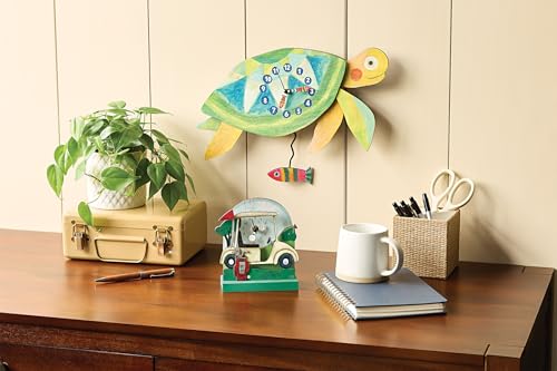 Enesco Allen Designs Golf Tee Time Battery-Operated Wooden Desk Clock, 5.9 Inch, Multicolor