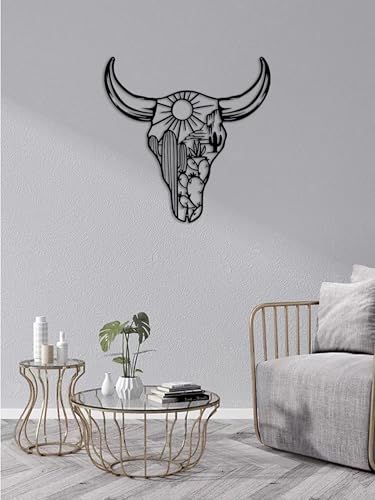 RESACO Cow Skull Metal Wall Art Western Wall Decor Western Home Decorations Southwestern Decor Desert Wall Sculptures for Living Room Bathroom Indoor Outdoor (Black 13in x13in)