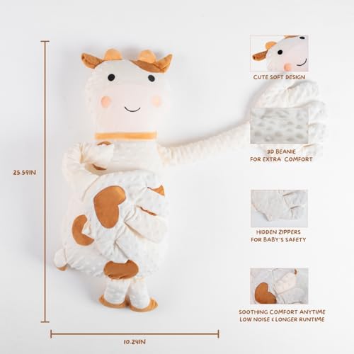 Cow Shaped Pillow – Longer Runtime with Remote and 3-Level Adjustable, Premium Soft Fabric Accent Cushion for Couch, Sofa, Bed & Living Room Décor