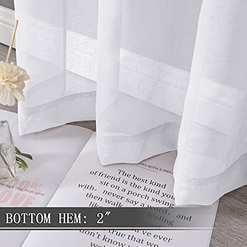 Tollpiz Sheer Curtains Living Room Linen Textured Curtain Sheers Light Filtering Voile Rod Pocket Curtains for Bedroom, 38 x 63 inches Long, White, Set of 2 Panels