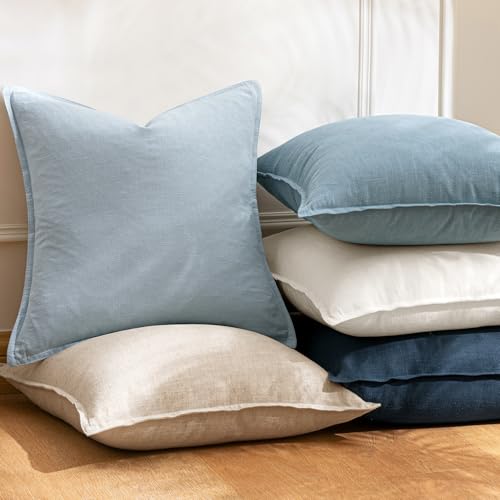 26x26 Inch Set of 2 Euro Sham Decorative Linen Solid Throw Pillow Covers Boho Accent Farmhouse Pillowcases Modern Netural Home Decor for Bed Couch Sofa Living Room,Cream White