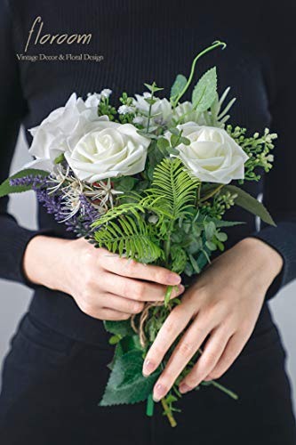 Floroom Artificial Flowers 50pcs Real Looking Ivory Foam Fake Roses with Stems for DIY Wedding Bouquets White Baby Shower Centerpieces Floral Arrangements Party Tables Home Decorations