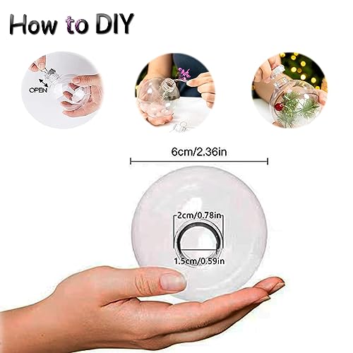 Neioaas Clear Plastic Ball Decor - Set of 12 DIY Christmas Decorative Balls,2.36in DIY Clear Plastic Fillable Balls Ornament for Christmas,Halloween,Birthday,Wedding Decor, Crafts Decorations (60MM)