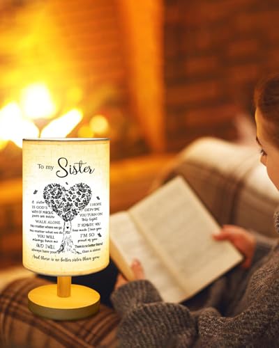 Sisters Gifts from Sister, to Sister Fabric Table Lamp, Sister Mothers Day Birthday Graduation Gifts for Sister, Bedside Table Lamp Gifts for Sisters from Sisters Adult